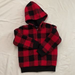 Children’s Place 5T Red Plaid Cozy Sherpa Hoodie